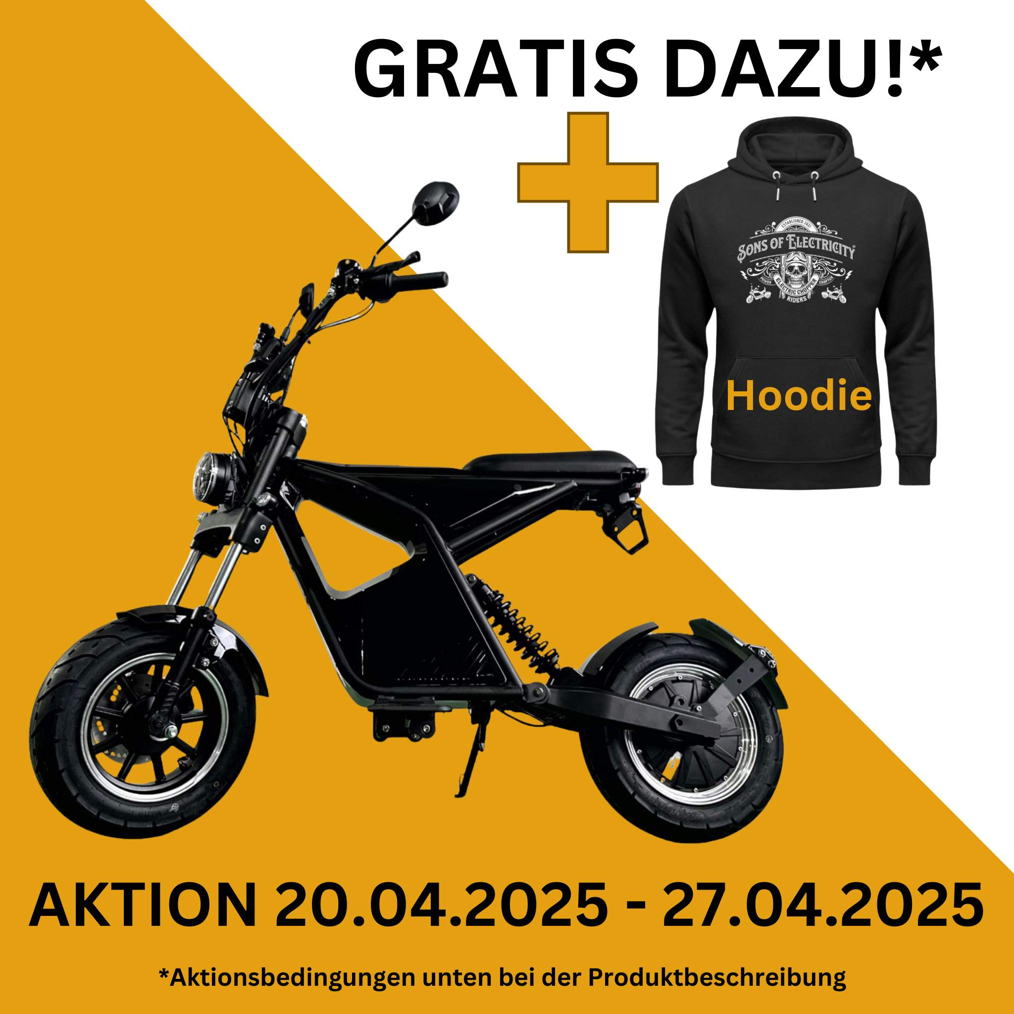 Vorführfahrzeug E-Chopper E-Scooter E-Roller: CityTwister 9.0 SPORT XS 25 / 45 km/h, Schwarz mit 25 AH Akku - SONDERPREIS