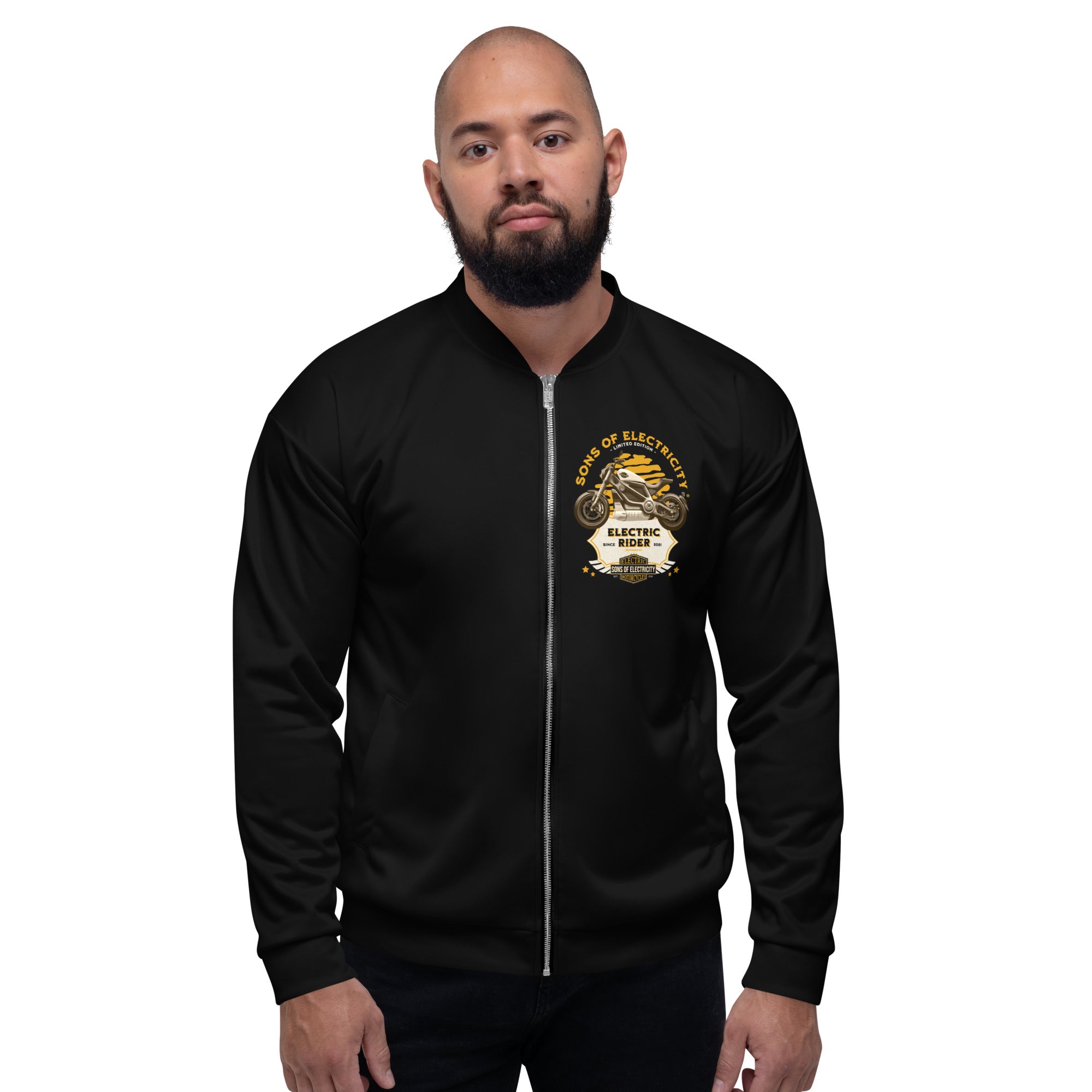 Premium E-Motorrad Bomberjacke: SONS OF ELECTRICITY E-Motorcycle Electric Rider Limited Edition