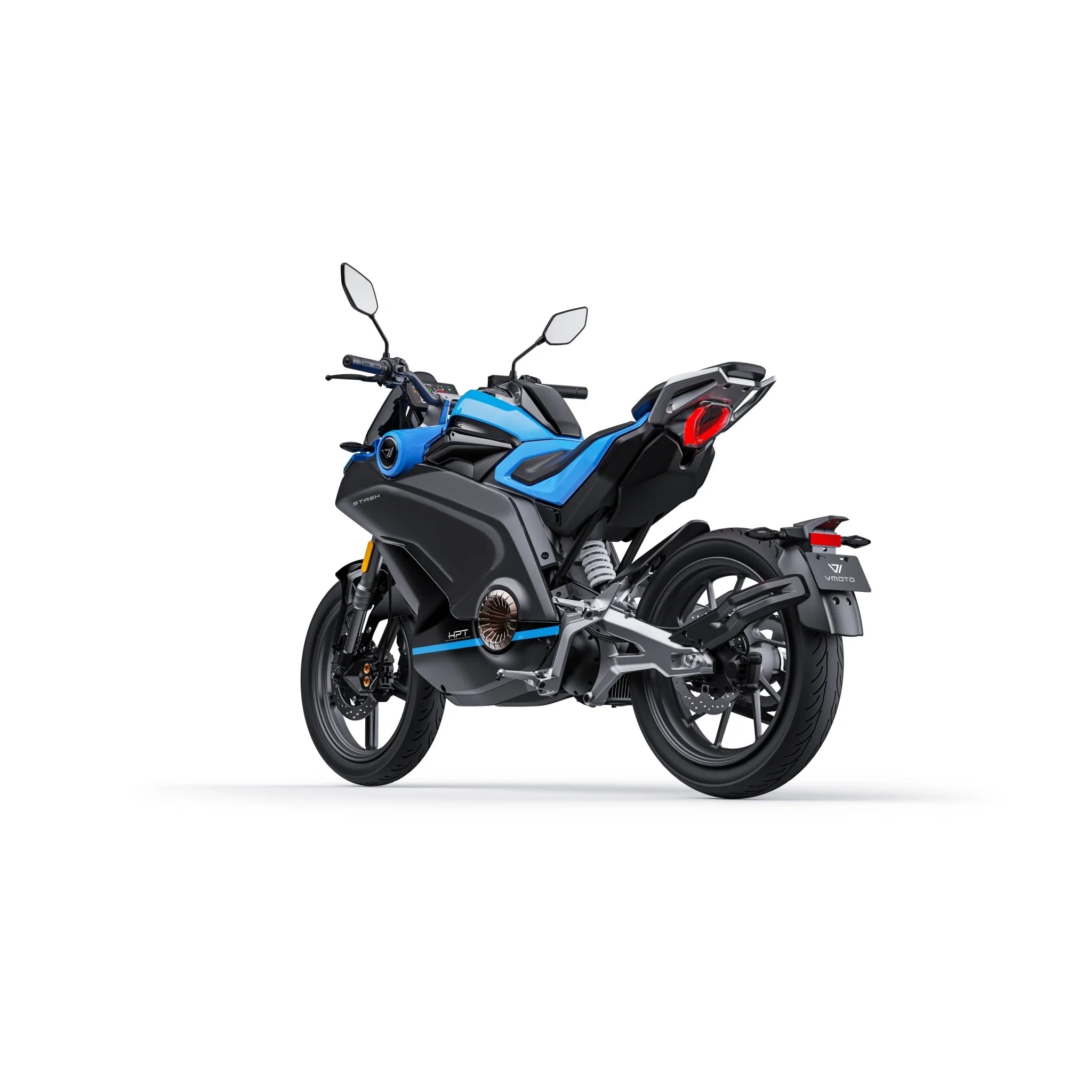 VMOTO Stash Elektroroller in Blau, Dreiviertelansicht von vorne – sportlicher E-Roller mit 120 km/h und ABS, erhältlich bei SONS OF ELECTRICITY, Dortmund, Deutschland