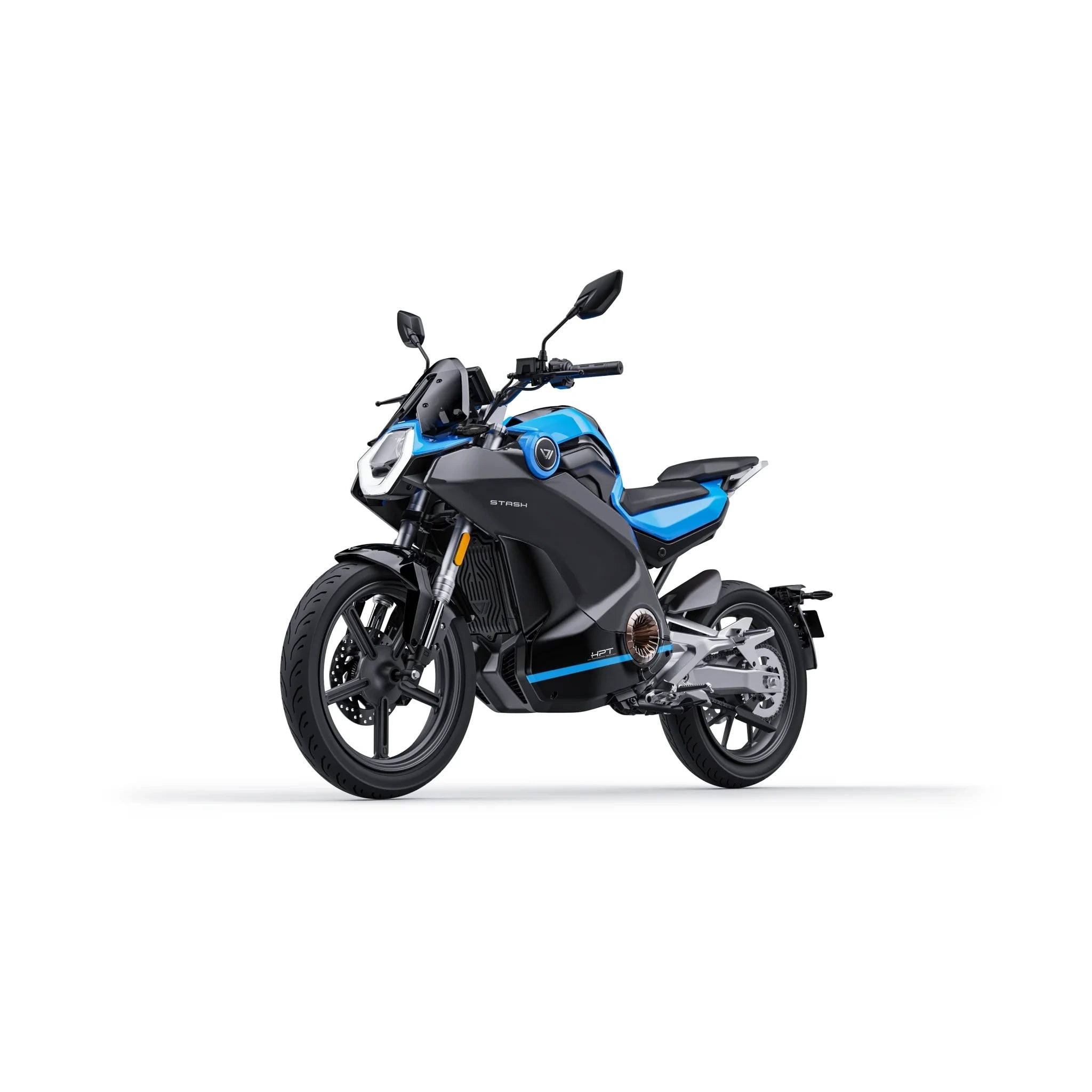 VMOTO Stash Elektroroller in Blau, Dreiviertelansicht von vorne – sportlicher E-Roller mit 120 km/h und ABS, erhältlich bei SONS OF ELECTRICITY, Dortmund, Deutschland