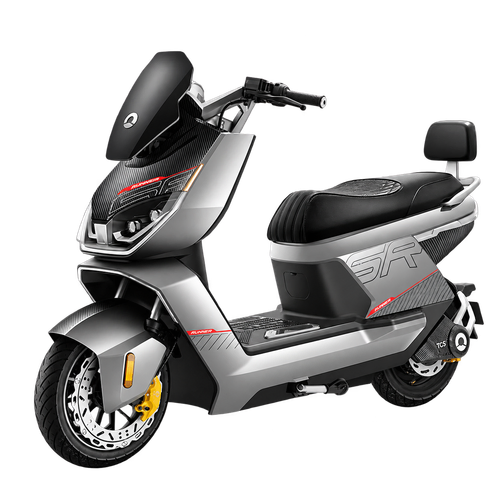 Elektroroller SUNRA Dream 6 NeonRider in Metallic-Grau mit schwarzem Sitz, kleiner Windschutzscheibe und Rückenlehne.