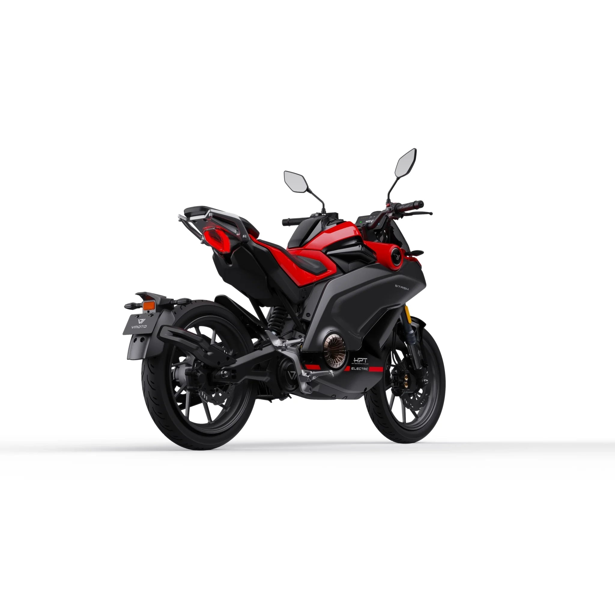 VMOTO Stash Elektroroller in Rot, Dreiviertelansicht von hinten – sportlicher E-Roller mit 120 km/h und ABS, erhältlich bei SONS OF ELECTRICITY, Dortmund, Deutschland