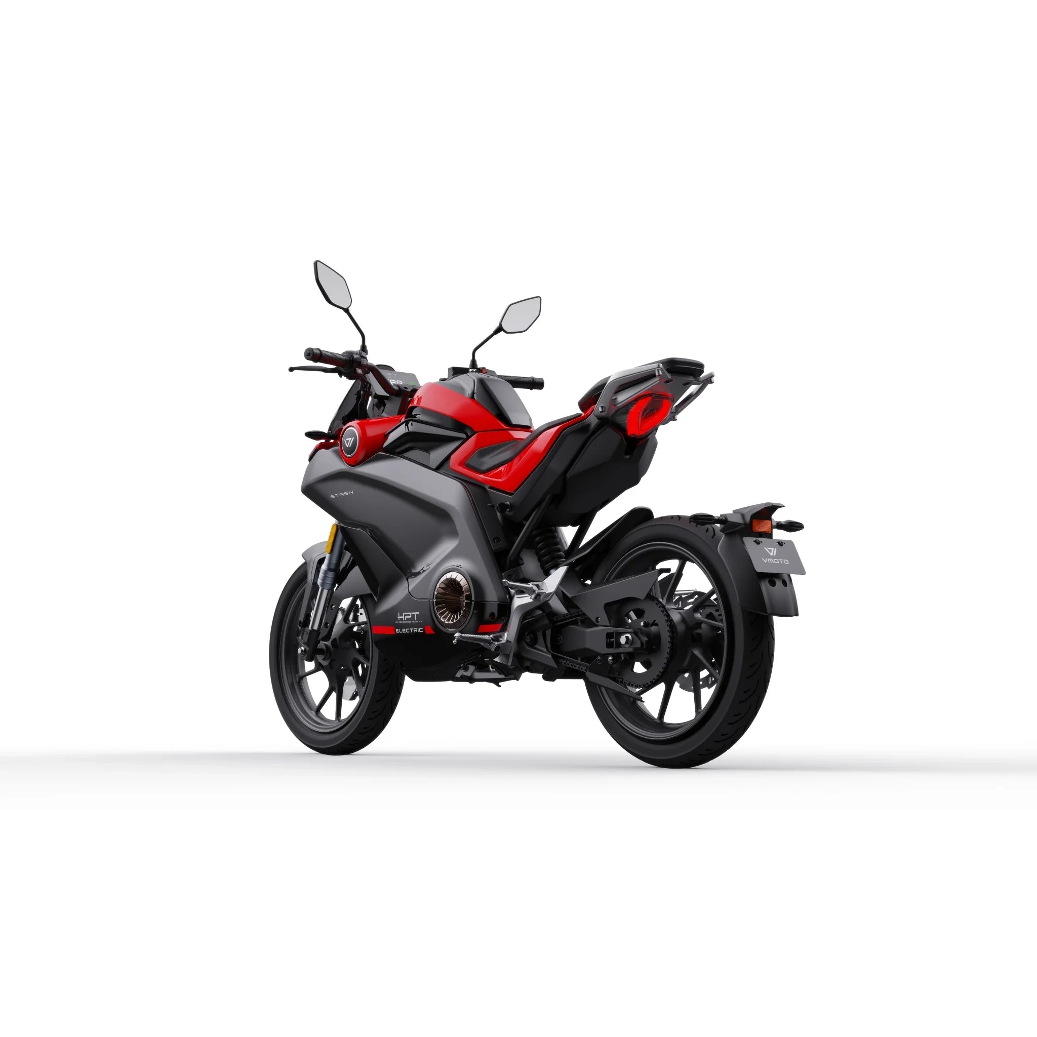 VMOTO Stash Elektroroller in Rot, Dreiviertelansicht von hinten – sportlicher E-Roller mit 120 km/h und ABS, erhältlich bei SONS OF ELECTRICITY, Dortmund, Deutschland