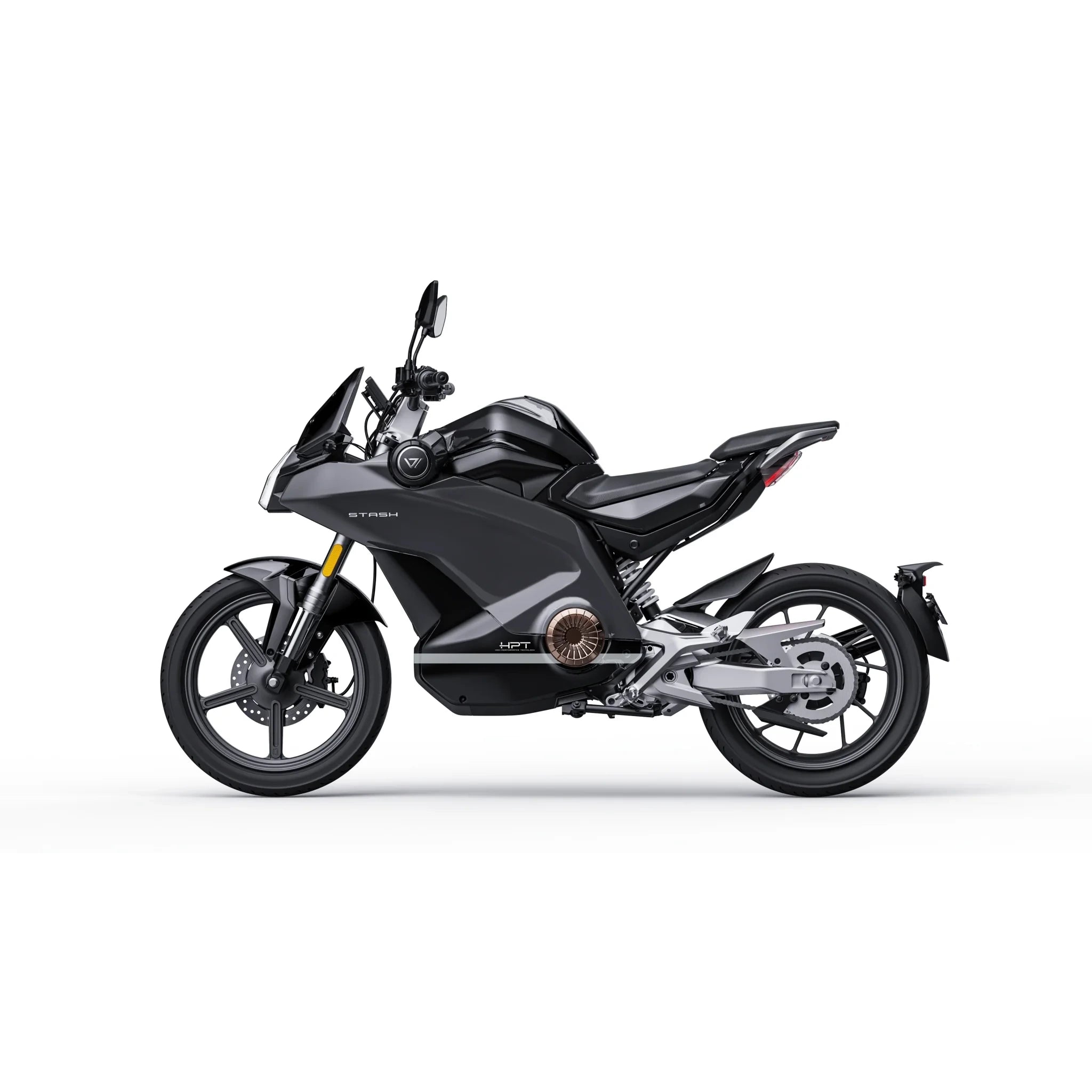 VMOTO Stash Elektroroller in Schwarz, Seitenansicht – sportlicher E-Roller mit 120 km/h und ABS, erhältlich bei SONS OF ELECTRICITY, Dortmund, Deutschland