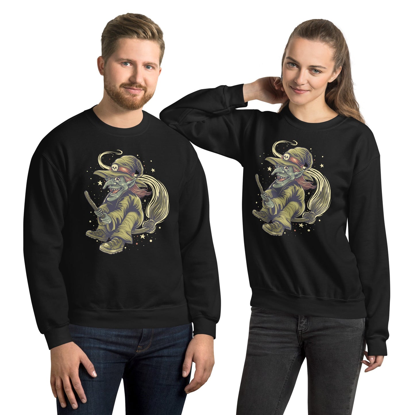 Creepy Ville - Fliegende Hexe mit Besen – Premium Unisex
