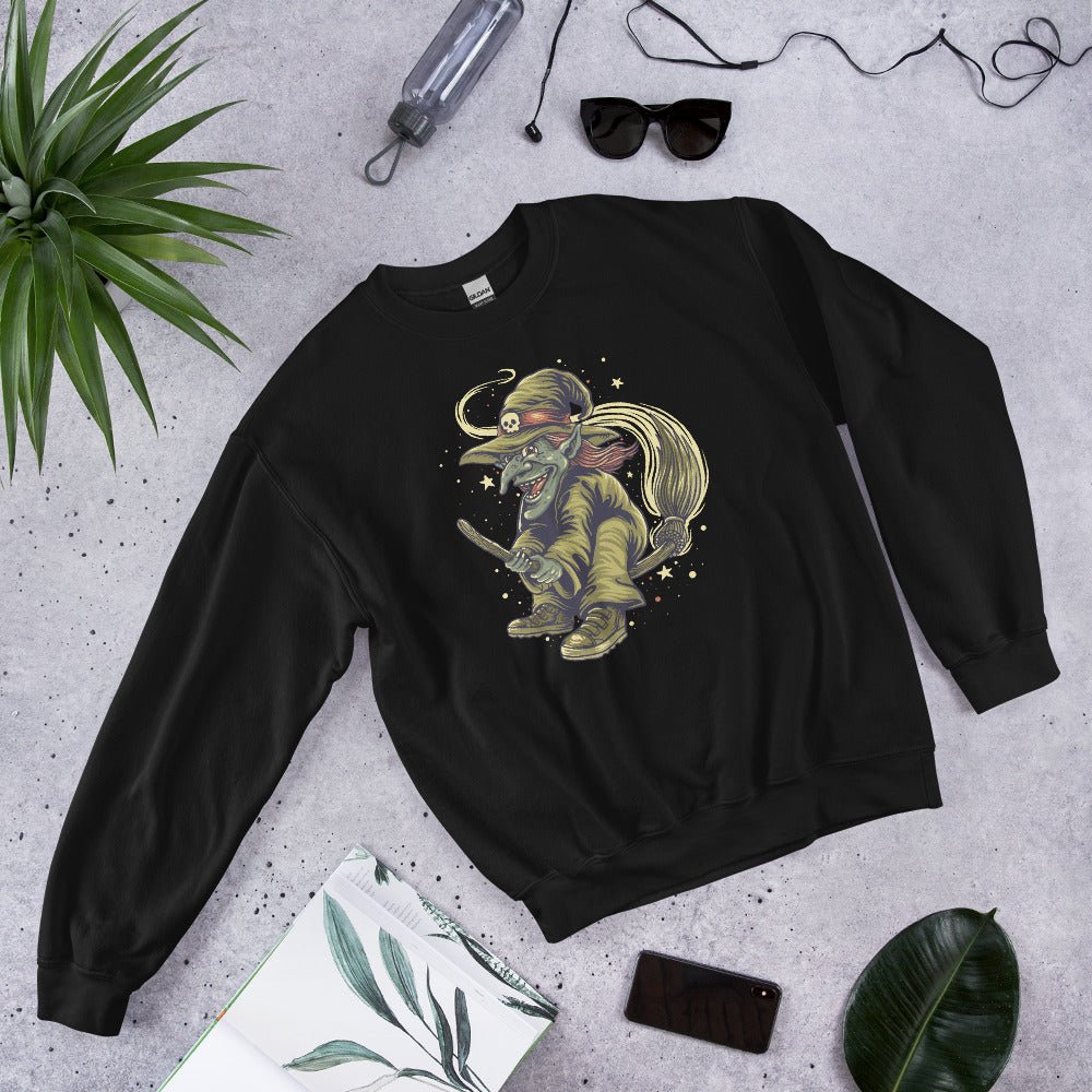 Creepy Ville - Fliegende Hexe mit Besen – Premium Unisex