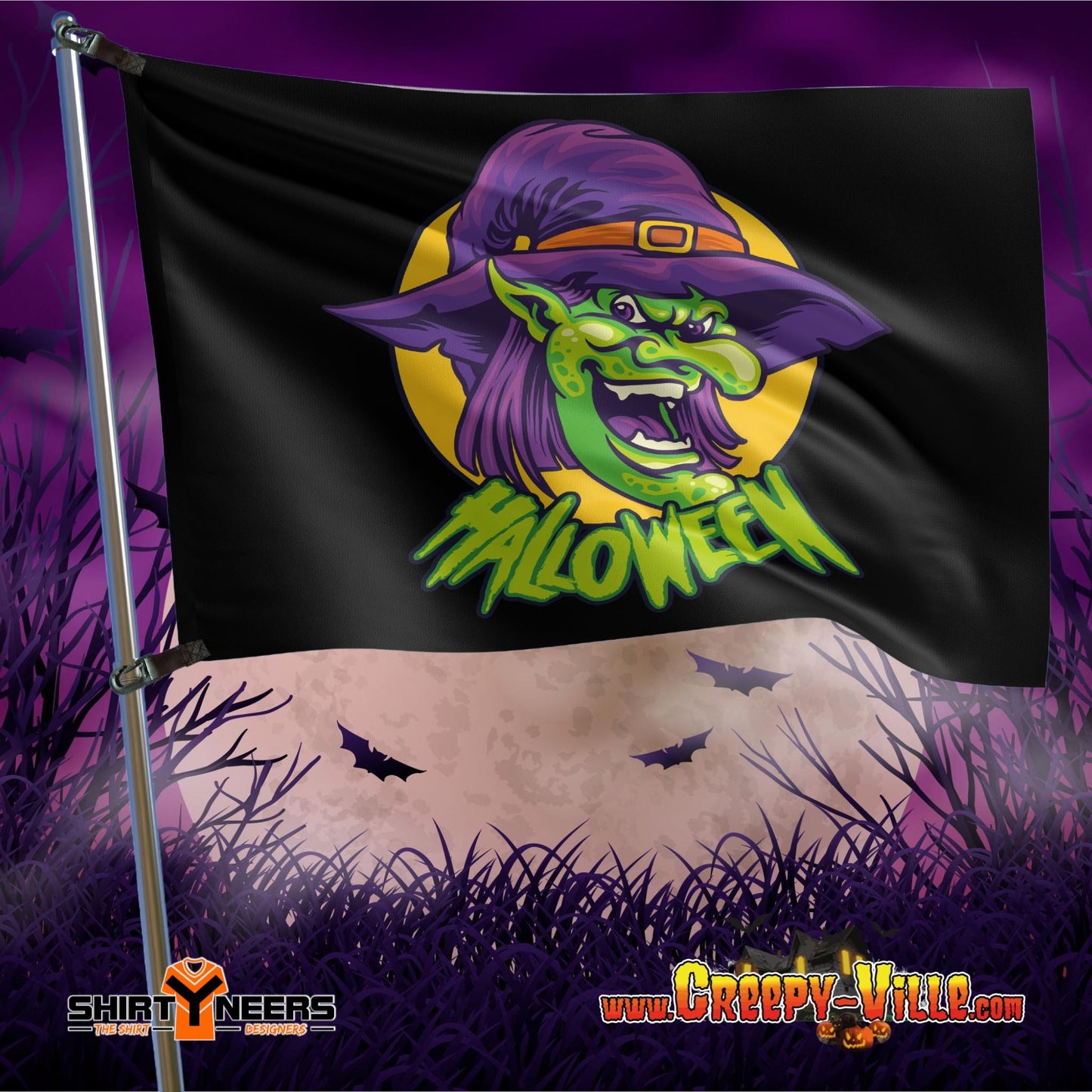 Creepy-Ville - Halloween Scary Lady Hexe - Fahne 90 X 150 cm