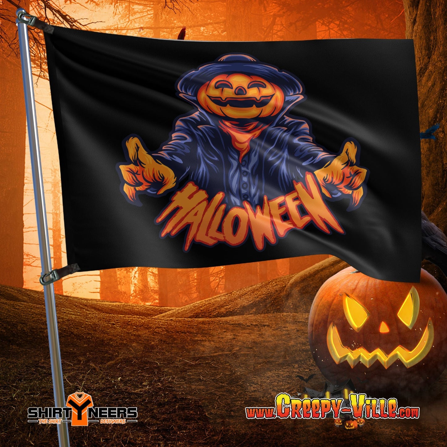 Creepy-Ville - Jack O’Lantern – Pumpkin - Fahne 90 X 150 cm