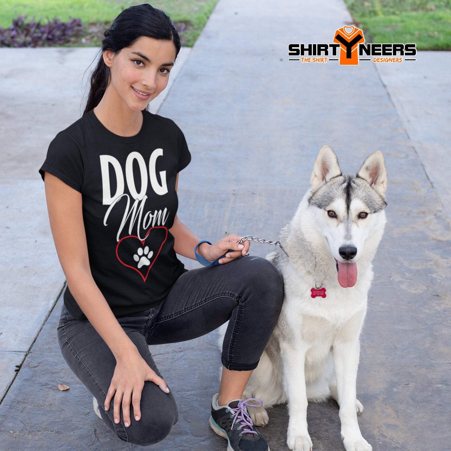 Dog Mom - Damen Kurzarm T-Shirt mit Aufdruck 100% Bio