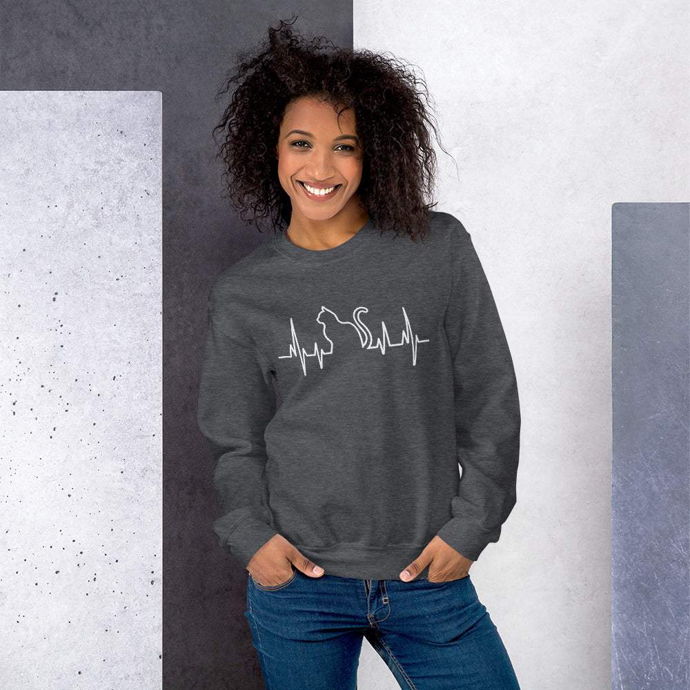 Herzschlag Katze - Unisex Sweatshirt Pullover mit Aufdruck -