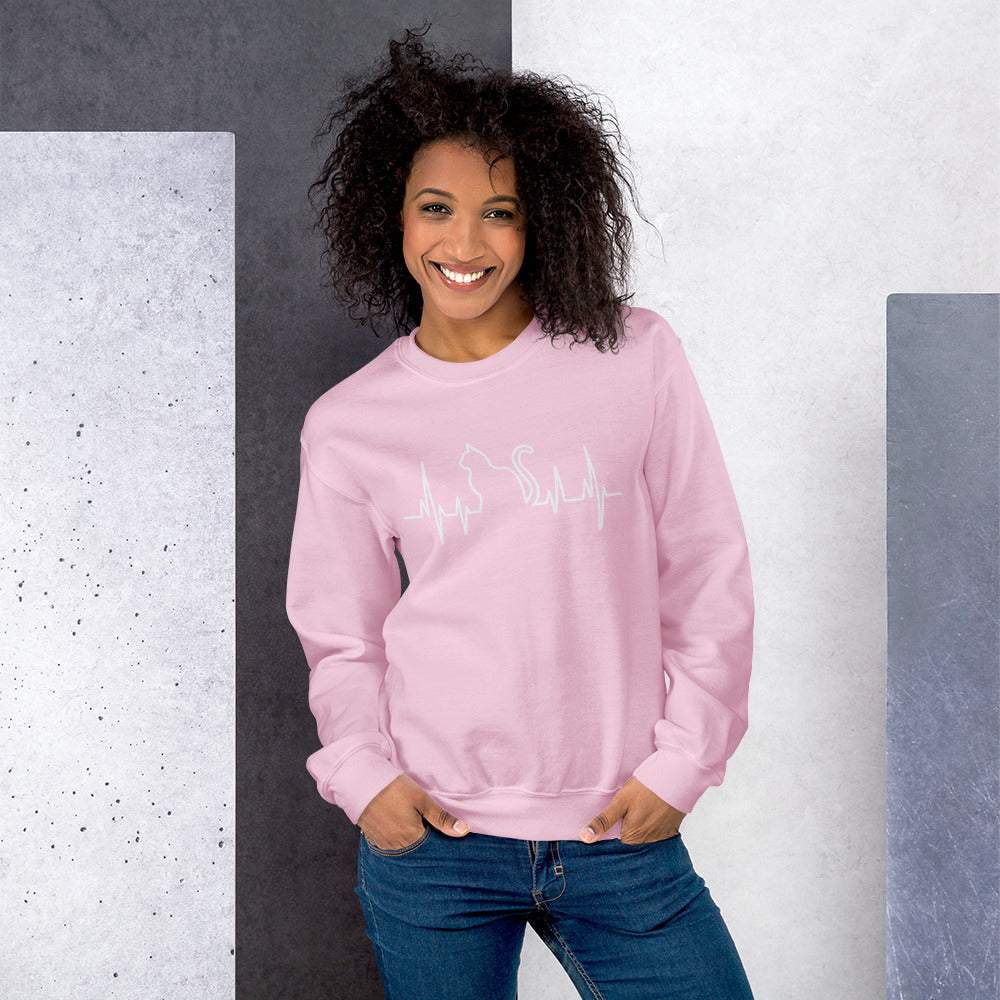 Herzschlag Katze - Unisex Sweatshirt Pullover mit Aufdruck -