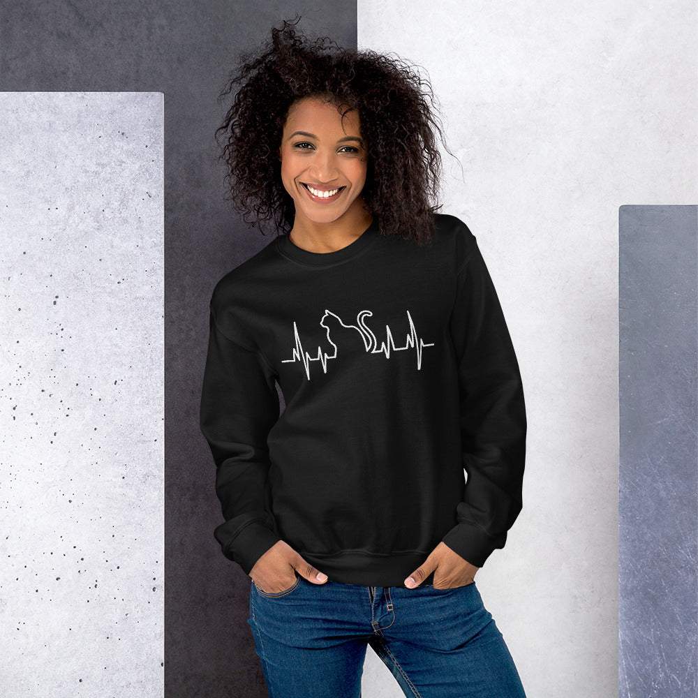 Herzschlag Katze - Unisex Sweatshirt Pullover mit Aufdruck -
