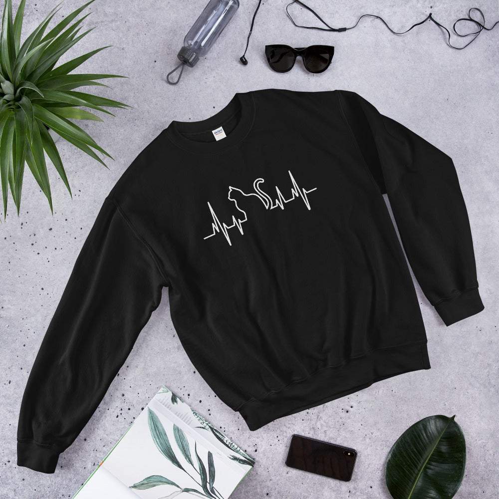 Herzschlag Katze - Unisex Sweatshirt Pullover mit Aufdruck
