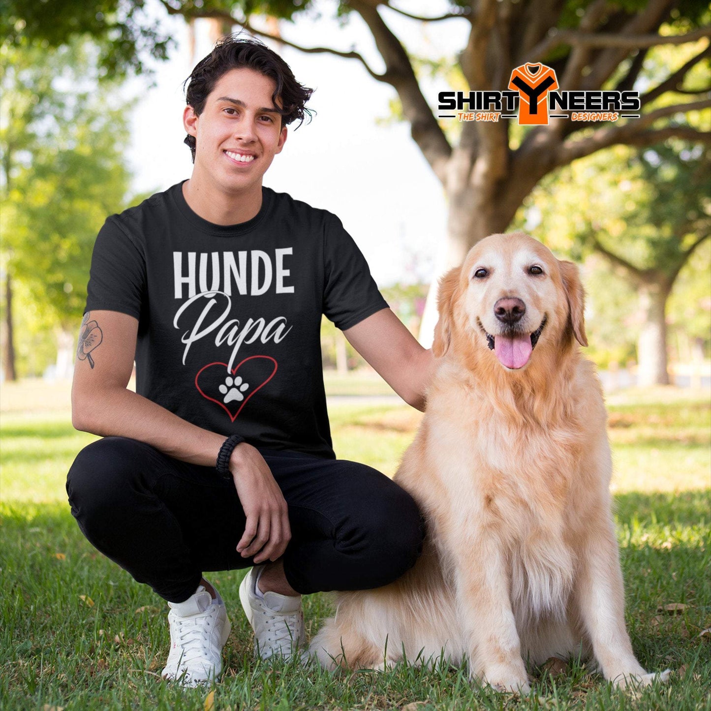 Hunde Papa - Herren Kurzarm T-Shirt mit Aufdruck 100% Bio