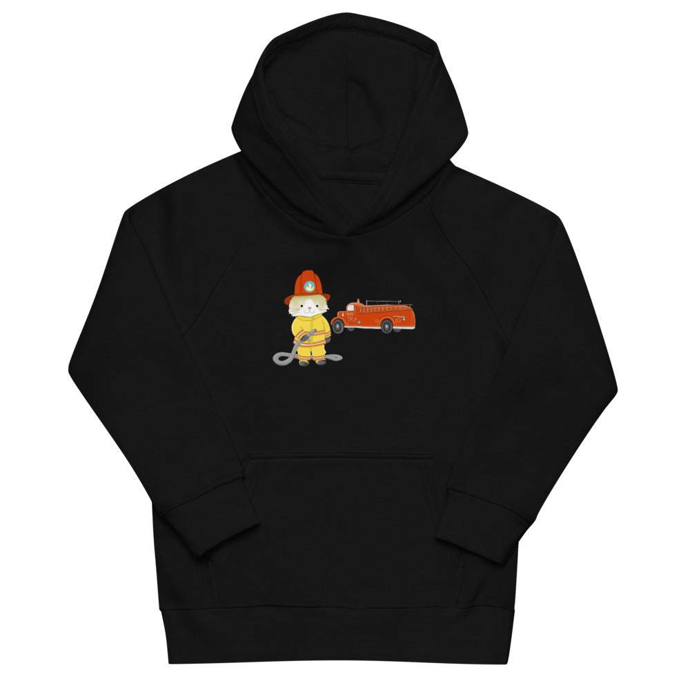Öko-Kapuzenpullover Hoodie für Kinder mit Feuerwehr Katze