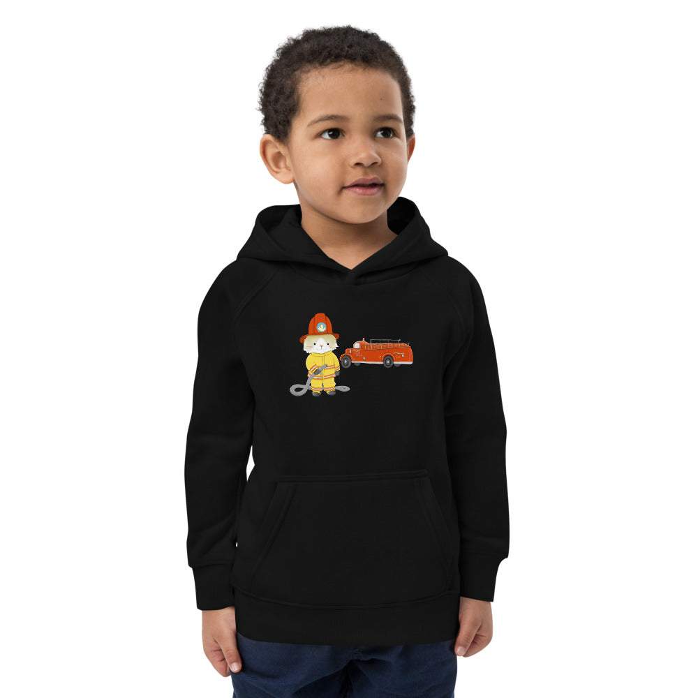 Öko-Kapuzenpullover Hoodie für Kinder mit Feuerwehr Katze