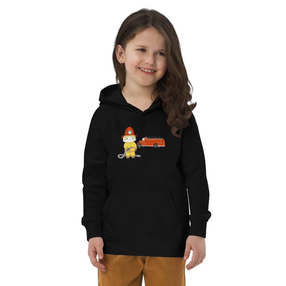 Öko-Kapuzenpullover Hoodie für Kinder mit Feuerwehr Katze