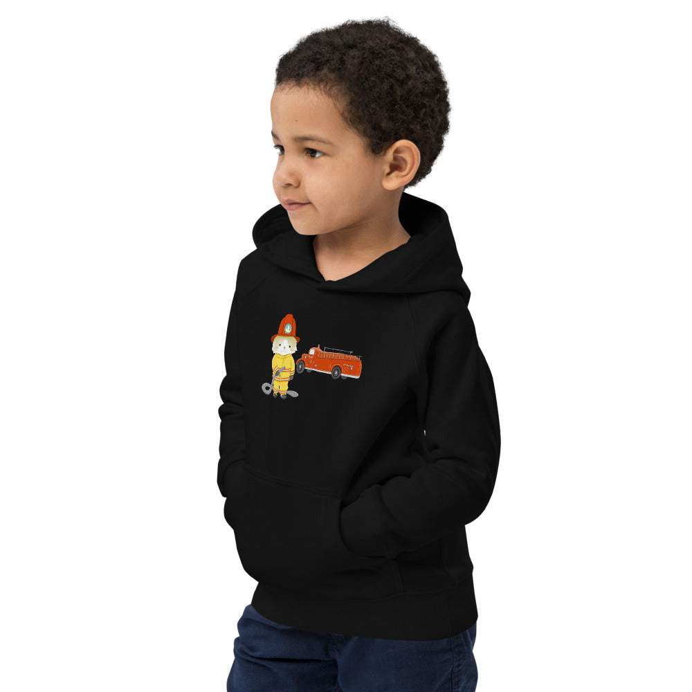 Öko-Kapuzenpullover Hoodie für Kinder mit Feuerwehr Katze