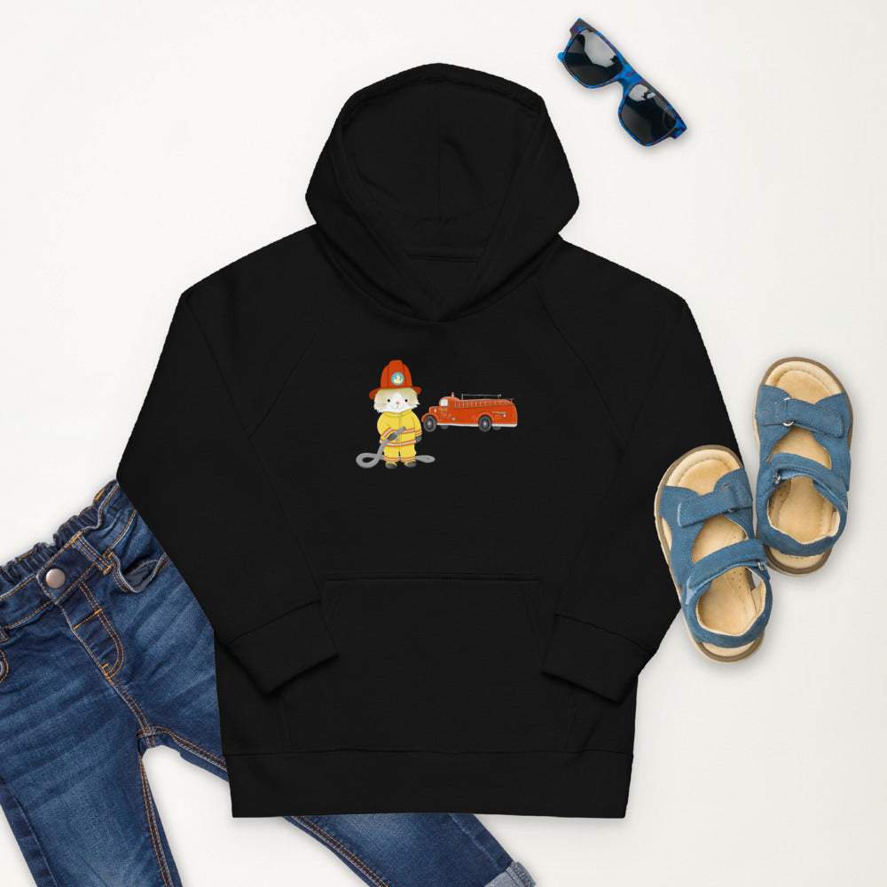 Öko-Kapuzenpullover Hoodie für Kinder mit Feuerwehr Katze