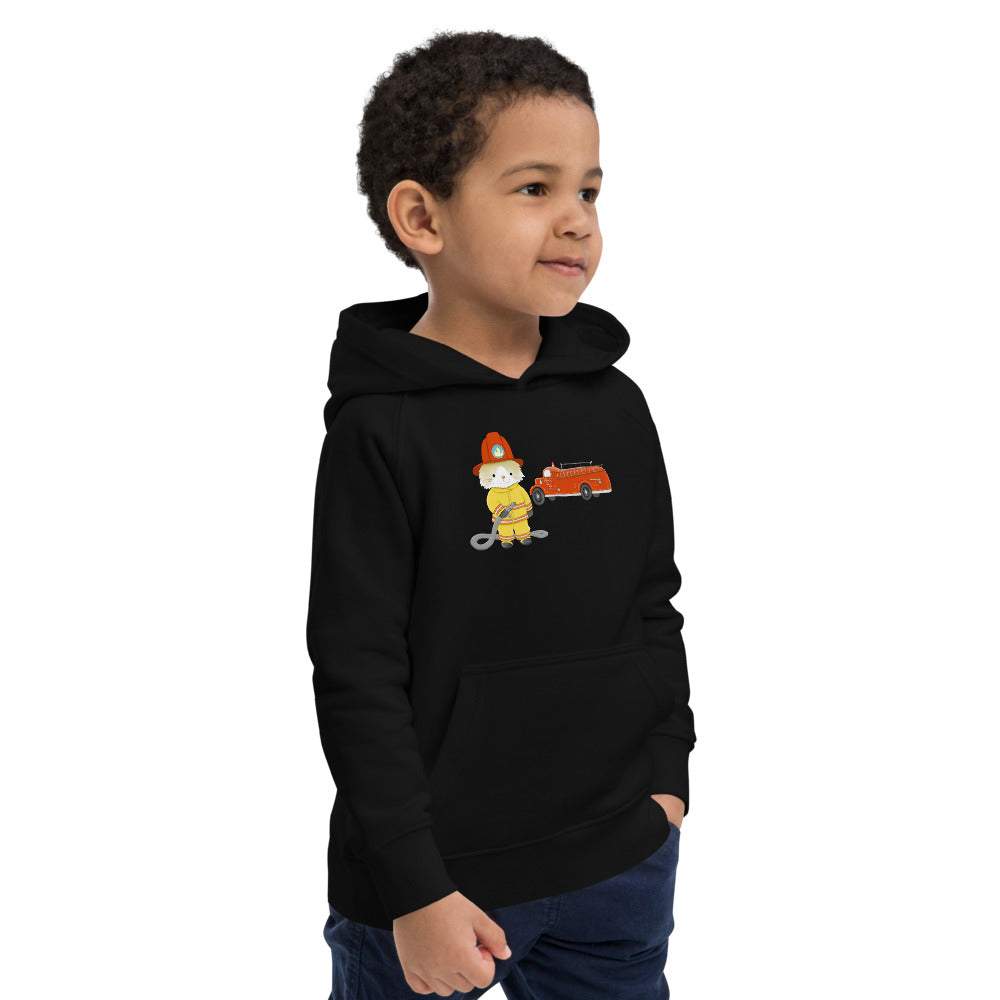 Öko-Kapuzenpullover Hoodie für Kinder mit Feuerwehr Katze