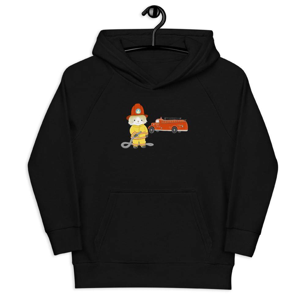 Öko-Kapuzenpullover Hoodie für Kinder mit Feuerwehr Katze