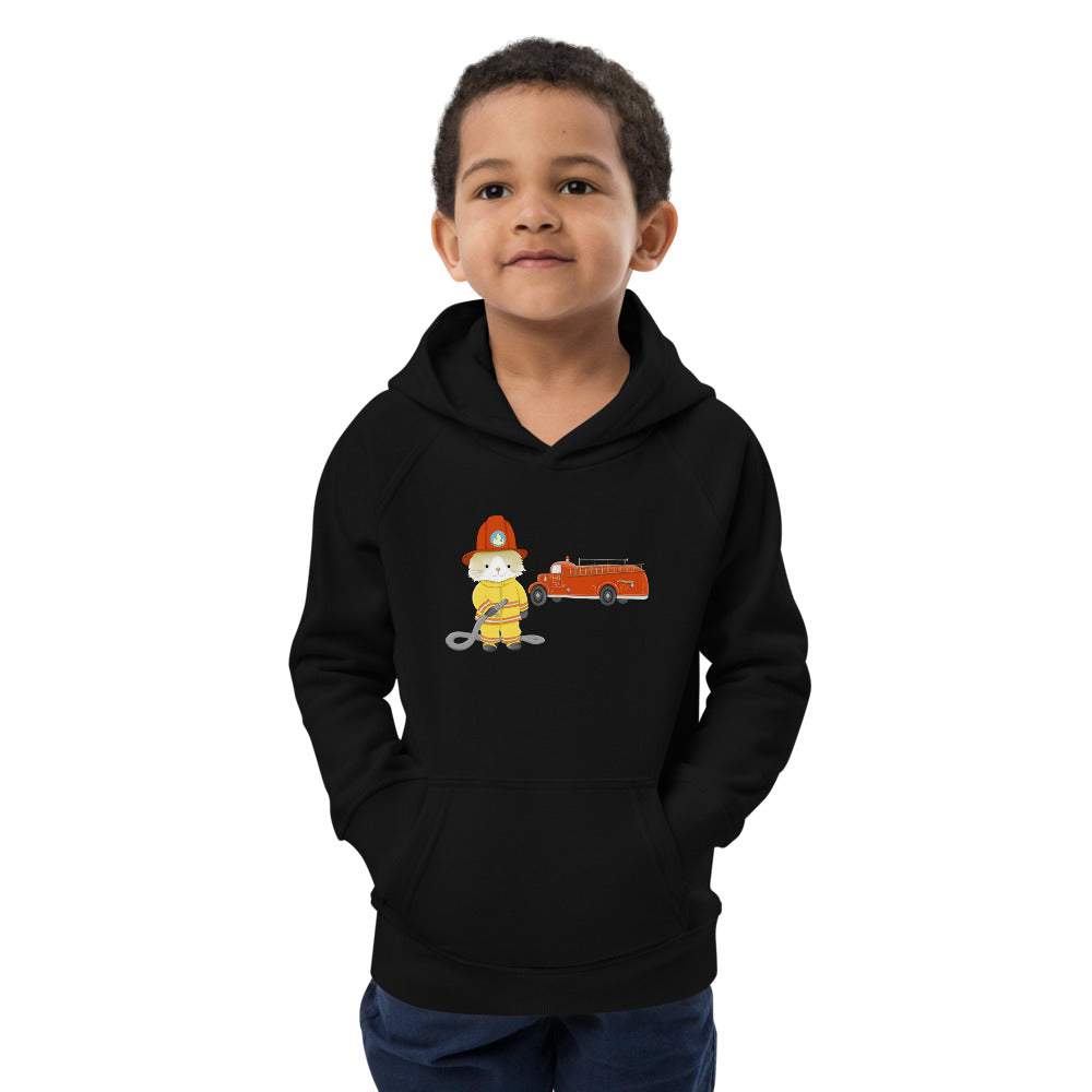 Öko-Kapuzenpullover Hoodie für Kinder mit Feuerwehr Katze