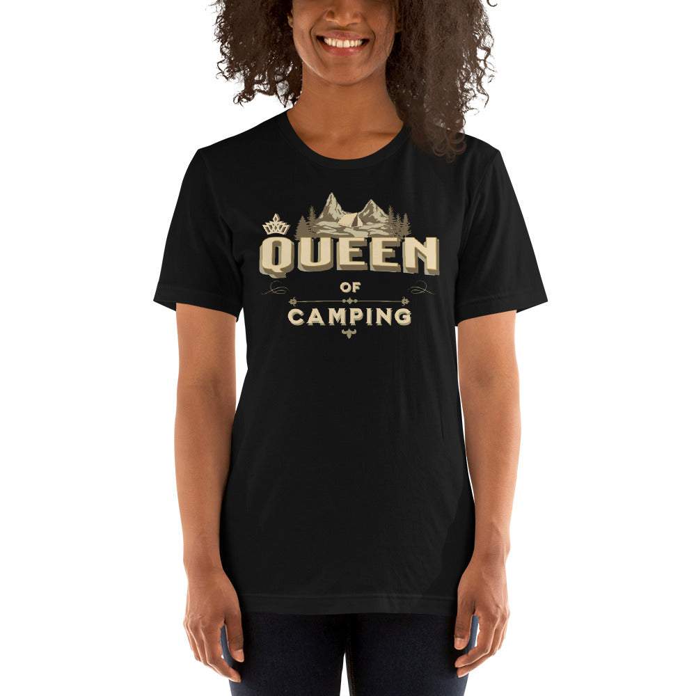 QUEEN OF CAMPING - Essentielles schwarzes Damen Kurzarm