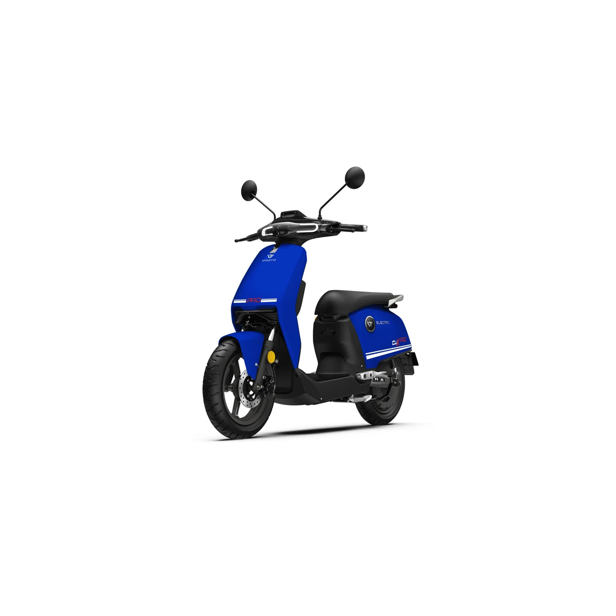 Der Super Soco SUPER SOCO CUX Pro E-Roller ist in Blau mit schwarzem Lenker, Spiegeln und Sitz vor einem weißen Hintergrund abgebildet. Mit seinem modernen, schnittigen Design, den zwei Rädern und der kompakten Karosserie eignet sich dieser leichte, 45 km/h schnelle Elektroroller mit Bosch-Antrieb perfekt für die urbane Mobilität.