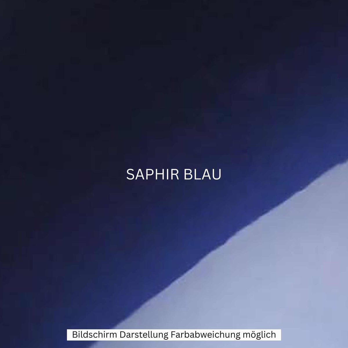 Ein Farbverlauf von tiefem Blau, der in ein helleres Blau übergeht, in der Mitte mit der Aufschrift „SAPHIR BLAU“ – er erinnert an den Innovationsgeist der Elektromobilität und das stilvolle Design der City Twister-Modelle wie dem CityTwister 6.0 PREMIUM DUO 45 km/h | 56-Ah-Akku | Carplay-Display – Der Original-E-Chopper | E-Scooter. Ein Hinweis am unteren Rand lautet: „Bildschirmanzeige – Farbabweichungen möglich.“.
