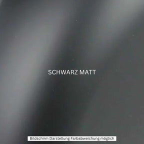 Eine glatte, mattschwarze Oberfläche mit dem zentrierten Schriftzug „SCHWARZ MATT“. Unten steht ein Hinweis auf Deutsch: „Bildschirmdarstellung – Farbabweichungen möglich“. Perfekt geeignet für die Präsentation innovativer Elektromobilitätsprodukte wie den CityTwister 6.0 PREMIUM DUO 45 km/h | 56-Ah-Akku | Carplay-Display – Der Original-E-Chopper | E-Scooter von City Twister.