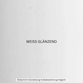 Mit einer weißen, glänzenden Oberfläche, auf der in der Mitte deutlich die deutschen Wörter „WEISS GLÄNZEND“ zu sehen sind, sowie einem Etikett am unteren Rand mit der Aufschrift „Bildschirm – Darstellung – Farbabweichungen möglich“, eignet sich diese elegante Ausführung perfekt zur Präsentation von Innovationen im Bereich der Elektromobilität wie dem City Twister CityTwister 6.0 PREMIUM DUO 45 km/h | 56-Ah-Akku | Carplay-Display – Der originale E-Chopper | E-Scooter. Sie verkörpert modernen Stil und