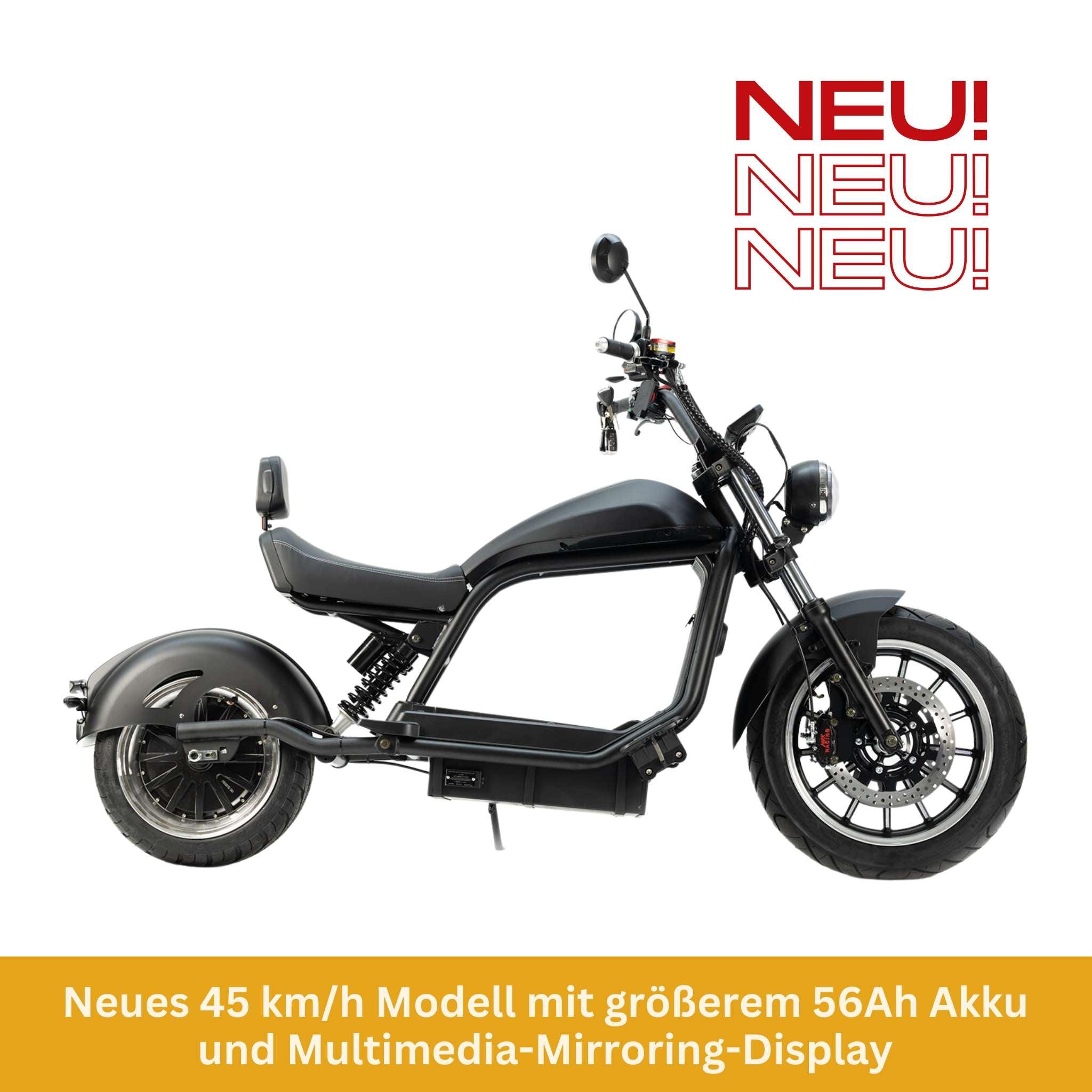 E-Chopper: CityTwister 6.0 PREMIUM 25 / 45 km/h, 56 Ah mit Multimedia Mirror Display - Das Original!