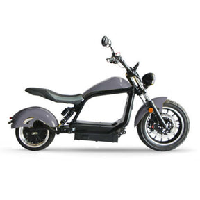 Seitenansicht des City Twister NEU - E-Choppers: CityTwister 6.0 MAX DUO, Modell 2026, mattgrau mit minimalistischem Rahmen, schwarzem Sitz, großen Rädern, 4000W Motor und Carplay Display, fotografiert vor einem schlichten weißen Hintergrund.