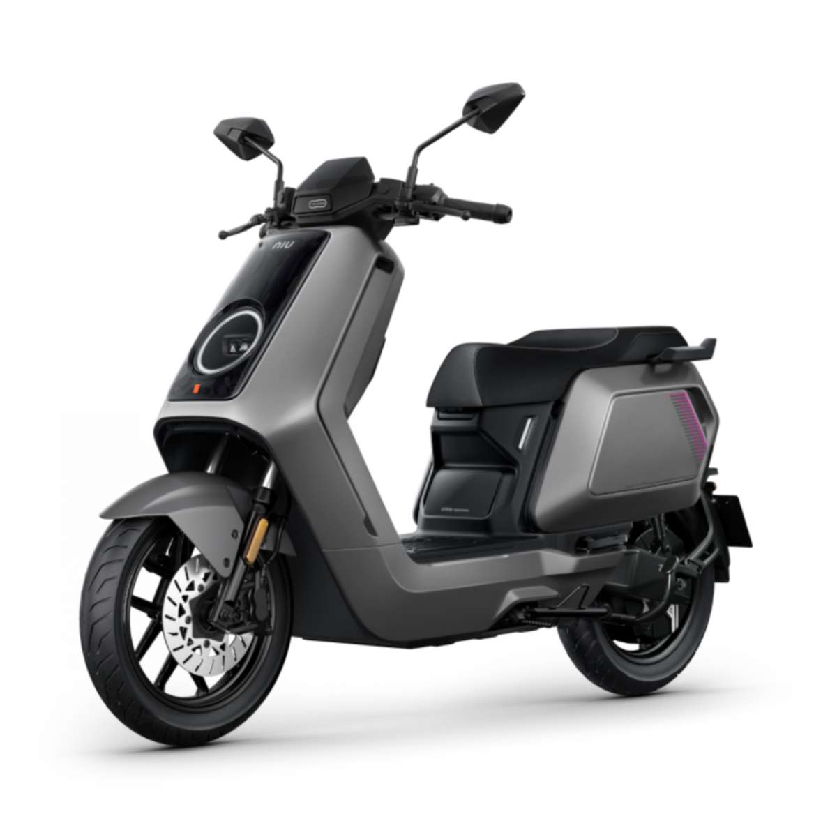 Elektroroller Gray NIU NQiX 300 (Modell 2026) mit einem abgerundeten Frontscheinwerfer, einem flachen Sitz und schwarzen Rädern für die Mobilität in der Stadt.