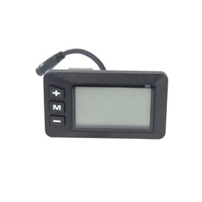 Ein schwarzes elektronisches Gerät mit LCD-Bildschirm und drei Tasten (+, M, -) sowie einem kurzen Kabel - perfekt für die Steuerung Ihres SONS OF ELECTRICITY Mobot Krankenfahrstuhl / Seniorenmobil 15 km/h, faltbar & mit Straßenzulassung.