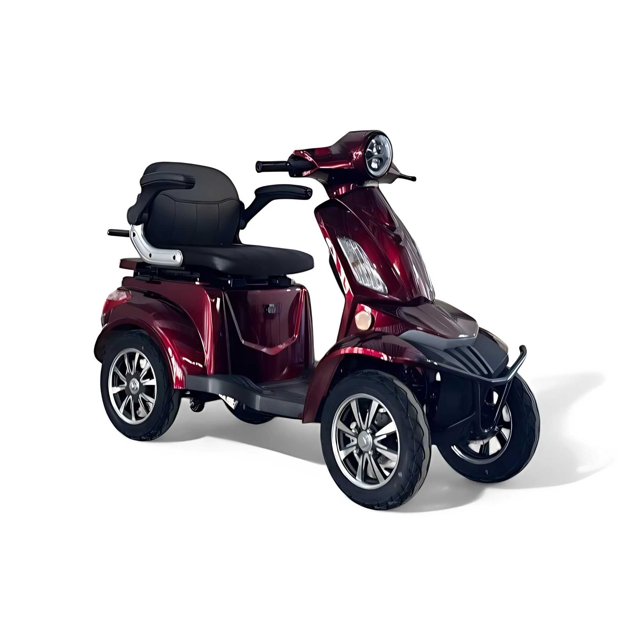 Das Trinity ATLAS Elektromobil ist ein 4-rädriger Mobilitätsroller mit gepolstertem schwarzen Sitz, Armlehnen, Lenker und einer Wechselakku für bis zu 144 km Reichweite - ideal für komfortable persönliche Mobilität bei Geschwindigkeiten bis zu 20 km/h.