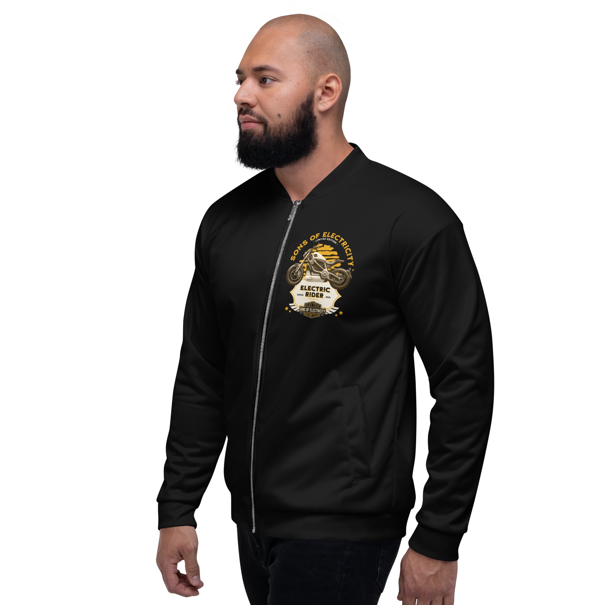 Premium E-Motorrad Bomberjacke: SONS OF ELECTRICITY E-Motorcycle Electric Rider Limited Edition