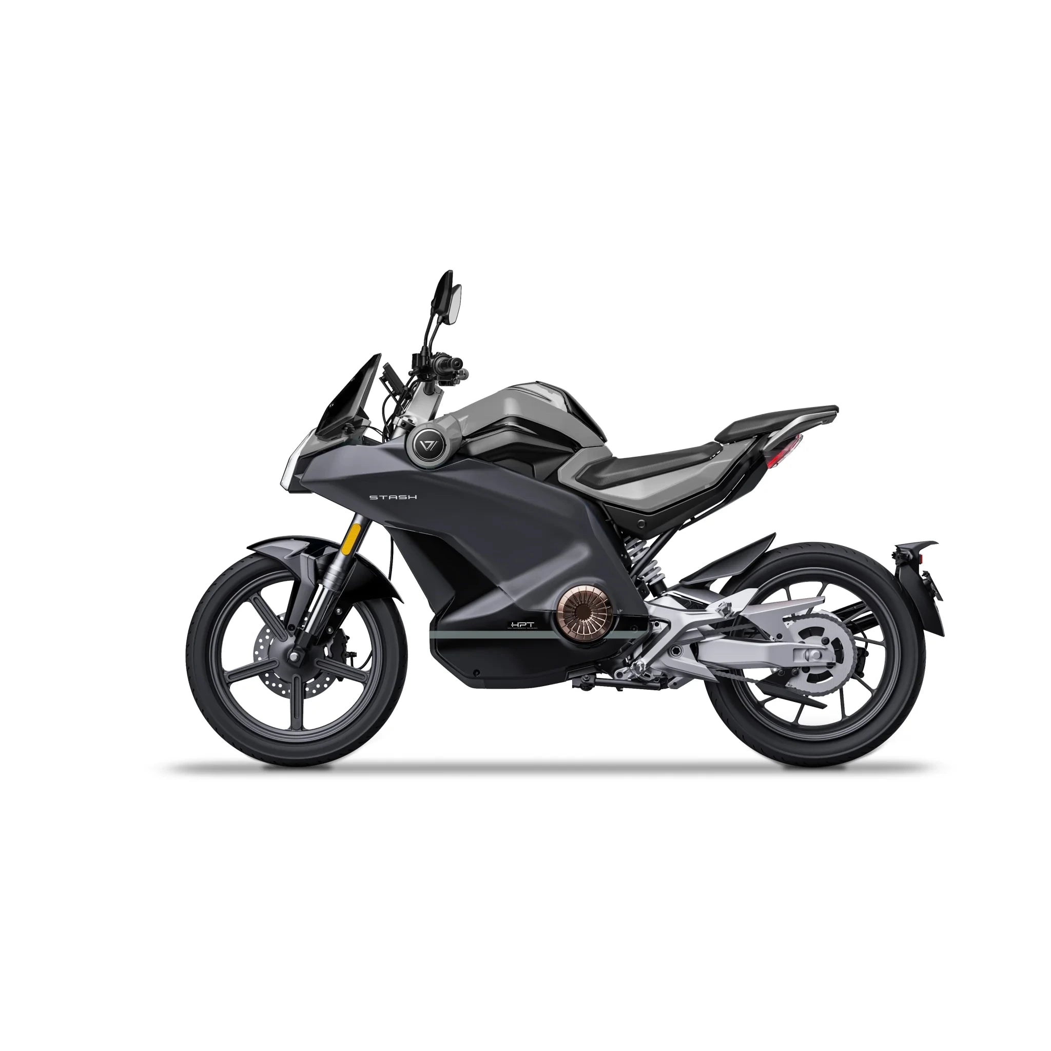 VMOTO Stash Elektroroller in Grau, Seitenansicht – sportlicher E-Roller mit 120 km/h und ABS, erhältlich bei SONS OF ELECTRICITY, Dortmund, Deutschland