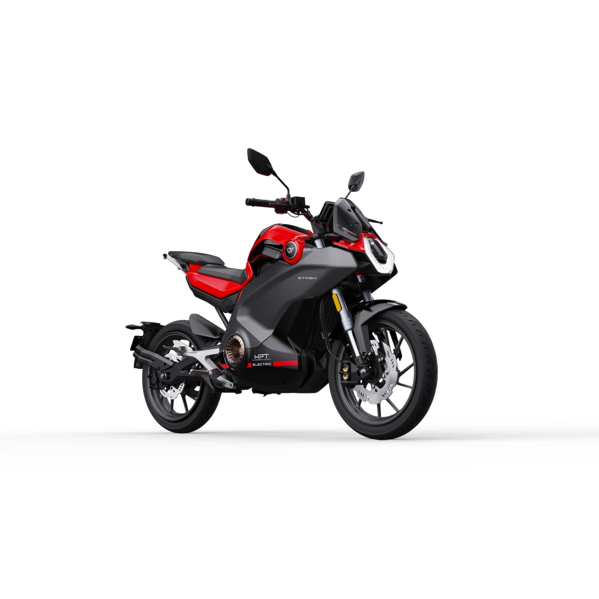 VMOTO Stash Elektroroller in Rot, Dreiviertelansicht von vorne – sportlicher E-Roller mit 120 km/h und ABS, erhältlich bei SONS OF ELECTRICITY, Dortmund, Deutschland