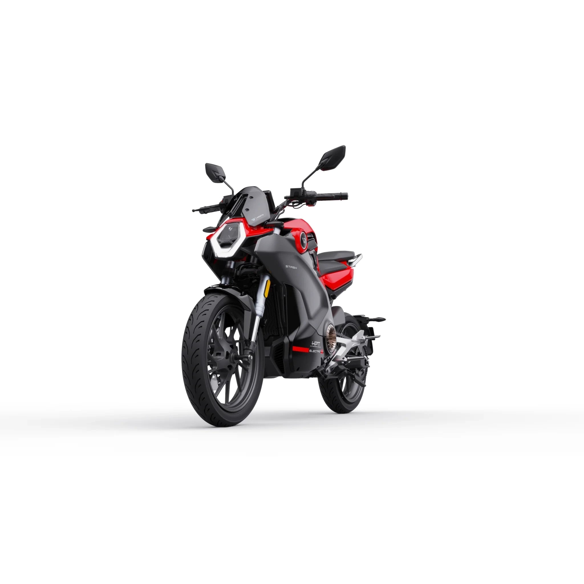 VMOTO Stash Elektroroller in Rot, Dreiviertelansicht von vorne – sportlicher E-Roller mit 120 km/h und ABS, erhältlich bei SONS OF ELECTRICITY, Dortmund, Deutschland