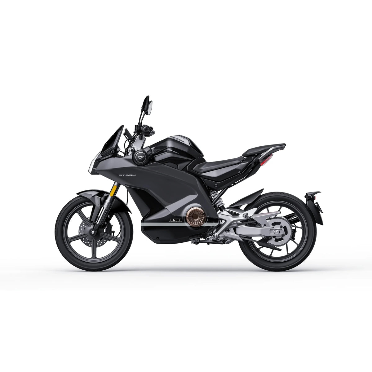 VMOTO Stash Elektroroller in Schwarz, Seitenansicht – sportlicher E-Roller mit 120 km/h und ABS, erhältlich bei SONS OF ELECTRICITY, Dortmund, Deutschland
