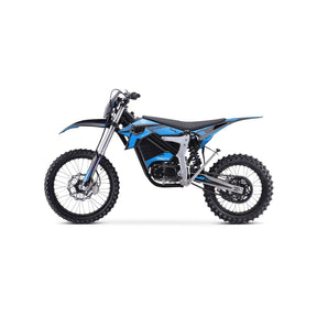 Schwarz-blaue TRINITY Panthera II: E-Enduro 125 km/h mit 4-Gang-Getriebe und Stollenreifen.