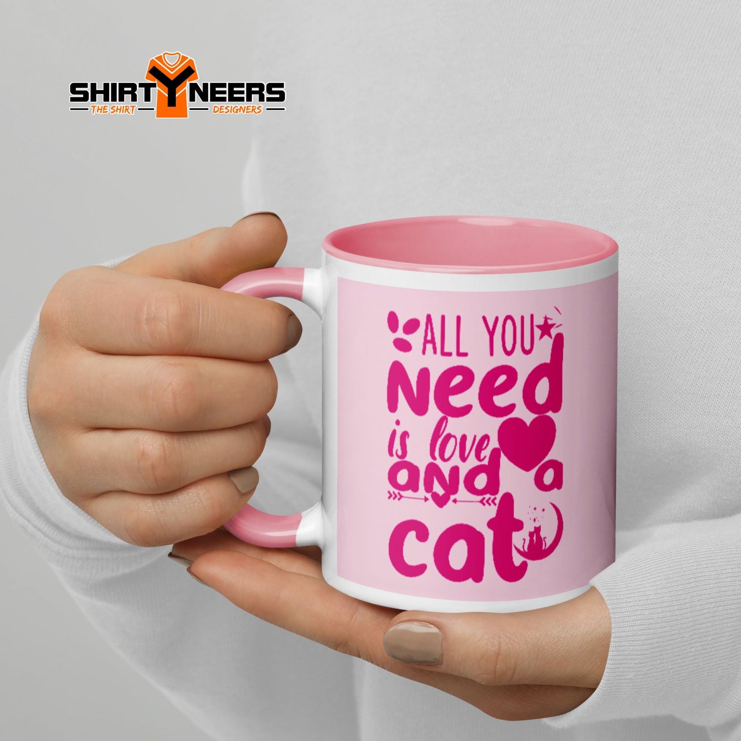 All you need is love and a cat – Tasse mit Aufdruck - Pink /