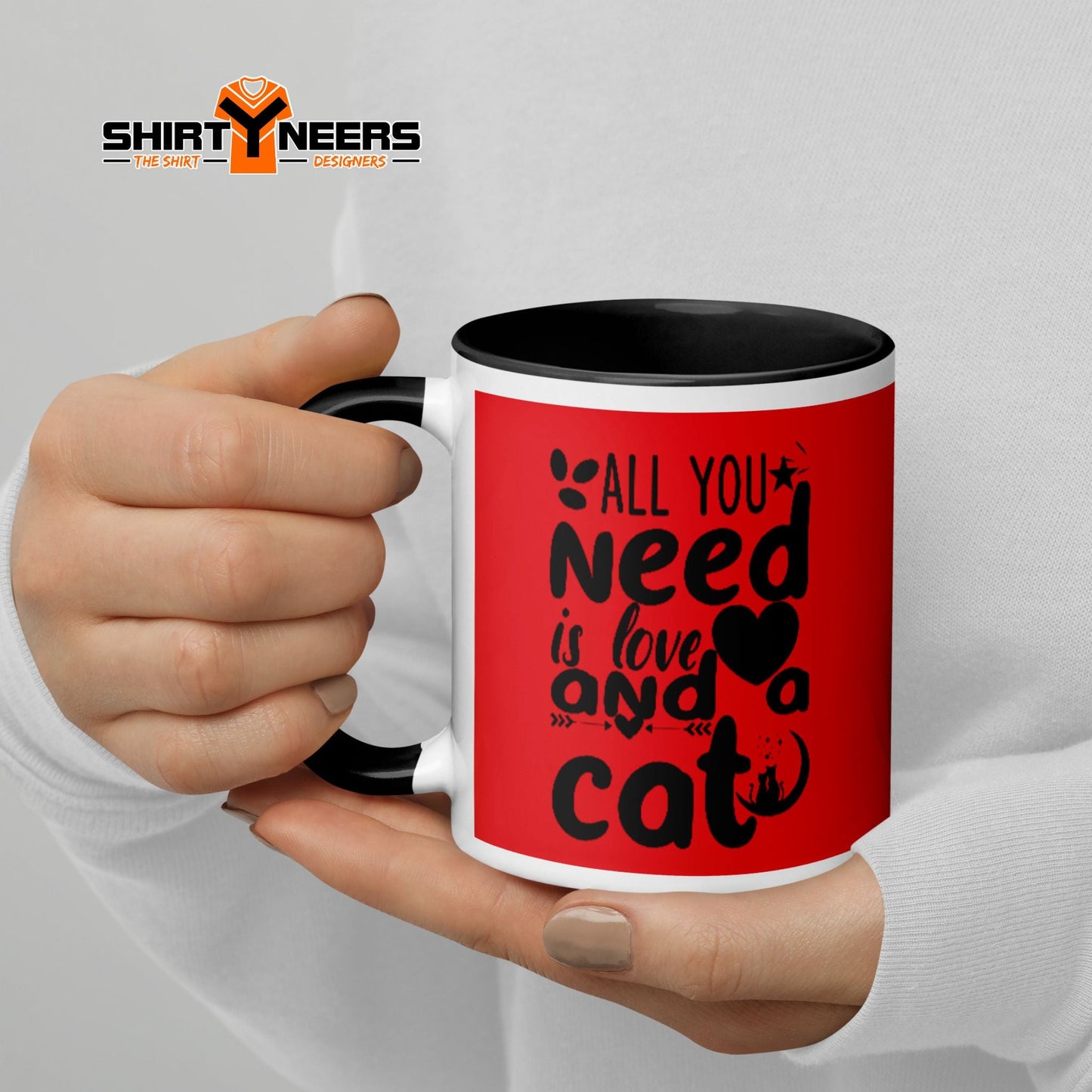 All you need is love and a cat – Tasse mit Aufdruck - Rot /