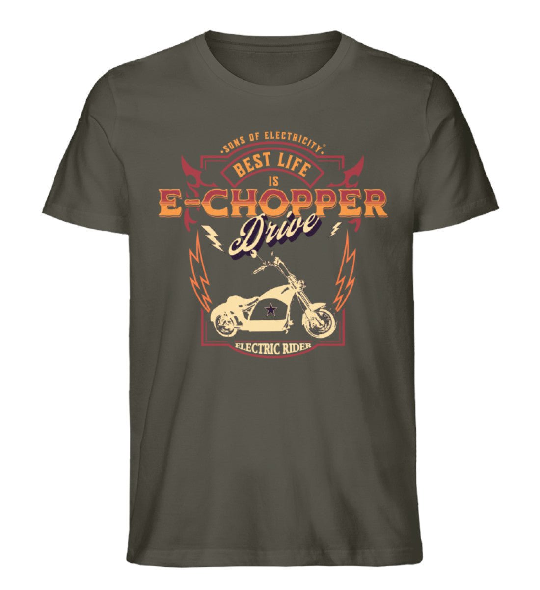 Bio Premium E-Chopper (1)T-Shirt: Best Life is drive - Khaki