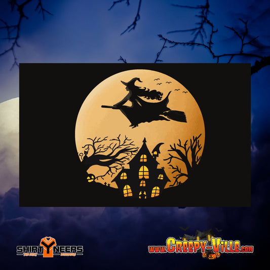 Creepy Ville - Fliegende Hexe + Mond Fahne 90 X 150 cm -