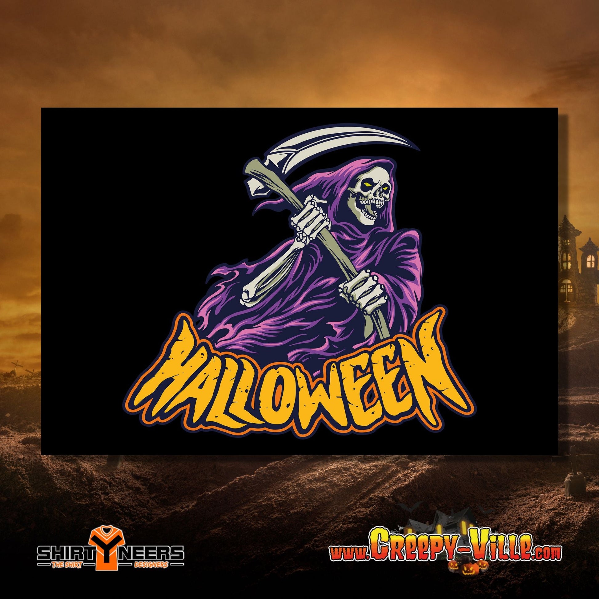 Creepy-Ville - Halloween Skull Grim Reaper - Fahne 90 X 150