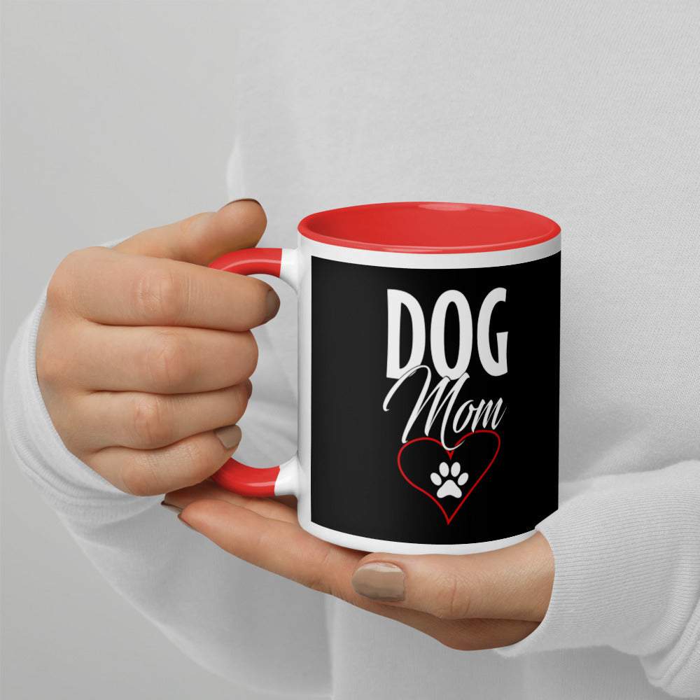 Dog Mom - Tasse mit farbiger Innenseite und Aufdruck - Rot -