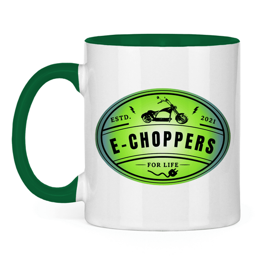 E-Chopper Keramik Tasse mit E-CHOPPERS FOR LIFE Logo - Grün