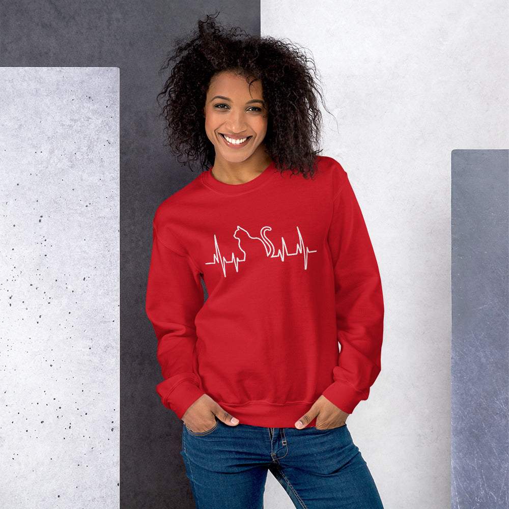 Herzschlag Katze - Unisex Sweatshirt Pullover mit Aufdruck -